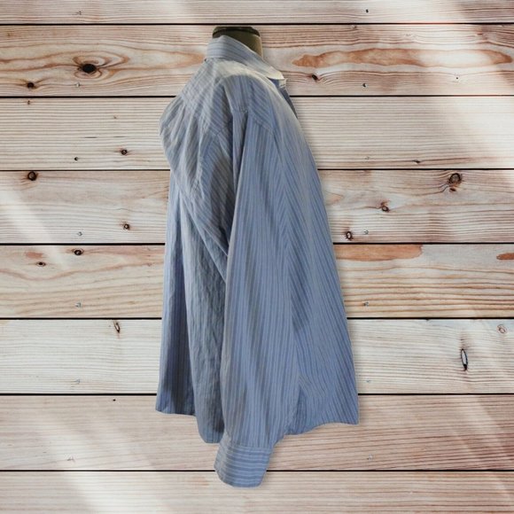 Tommy Hilfiger  Size 17 long Sleeve Blue Stripe Men's Shirt - Picture 4 of 7